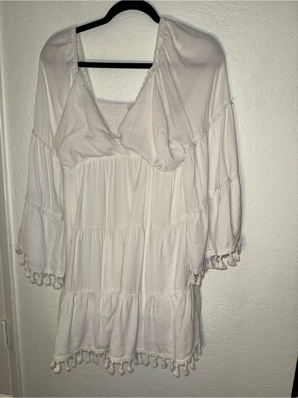 Lush White Tiered Boho Tassel Tunic